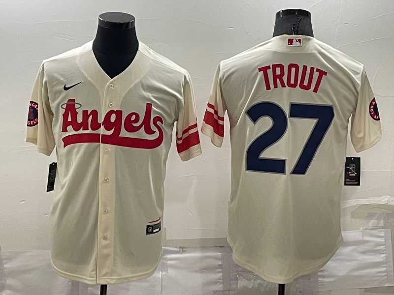 Angels 27 Mike Trout Cream 2022 City Connect Cool Base Jersey,We sell and wholesale Angels 27 Mike Trout Cream 2022 City Connect Cool Base Jersey on line form chian!